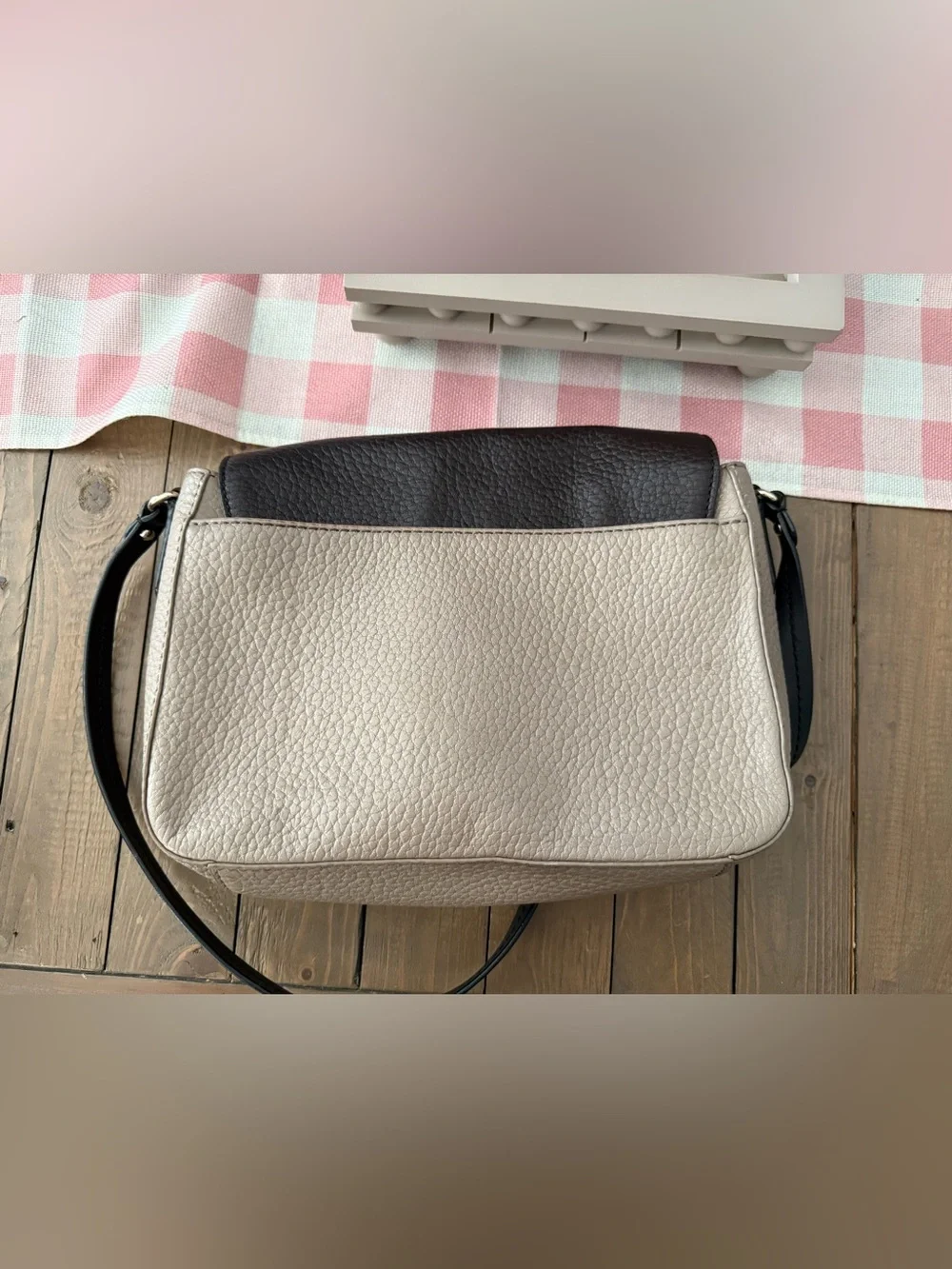 kate spade Two-Tone Pebbled Leather Crossbody in Dark Brown & Taupe